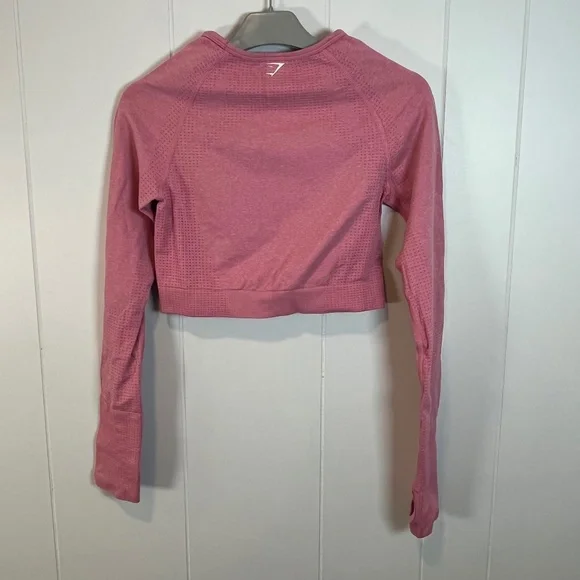 Gymshark sz M Soft Pink Long Sleeve Crop Top Athletic Workout Gym EUC - Picture 4 of 13